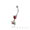 RED CZ SPIDER DANGLE HEART CZ 316L SURGICAL STEEL CURVED BARBELL/EYEBROW